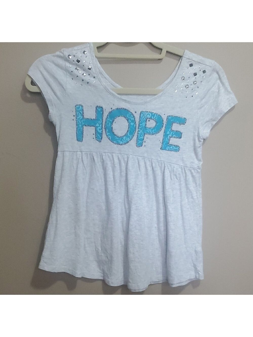 Justice Gray and Teal 'HOPE' Short Sleeve Tee Size 12